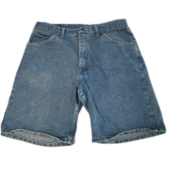 Wrangler Mens Jean Shorts Blue Size 36 100% Cotton Relaxed Fit Button Zip Pocket - Picture 1 of 12